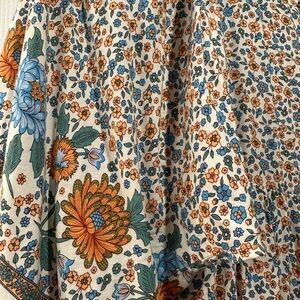 Boho Floral Print Midi Dress with Puff Sleeves and Tie Neck - Cottagecore